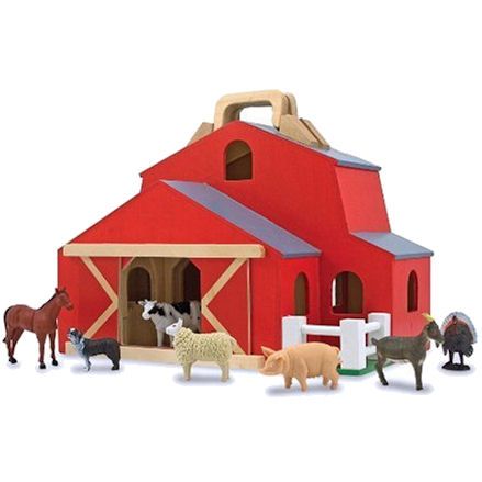 Melissa & Doug Red Wooden Log Barn Farm Toy INCOMPLETE for Parts Expansion  AS IS